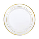 White Premium Plastic Round Plates with Gold Trim 7.5" (20 PACK)