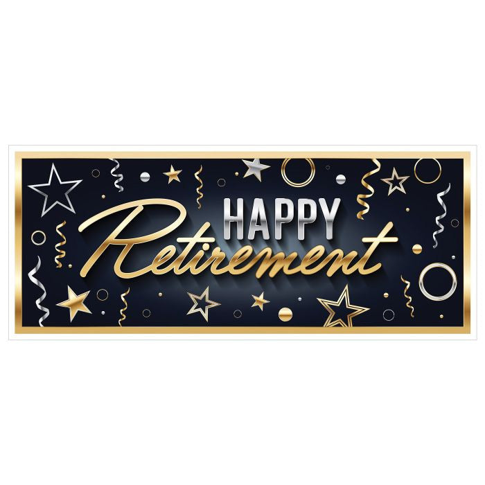Banner „Happy Retirement“ – 2,7 M Lang, 13 Cm Breit, Einseitig Bedruckt, Ideal Für Rentenfeiern Und Abschiedspartys