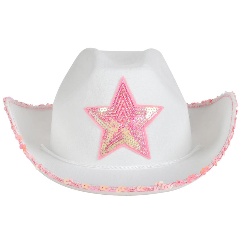 White Felt Cowgirl Hat With Pink Star