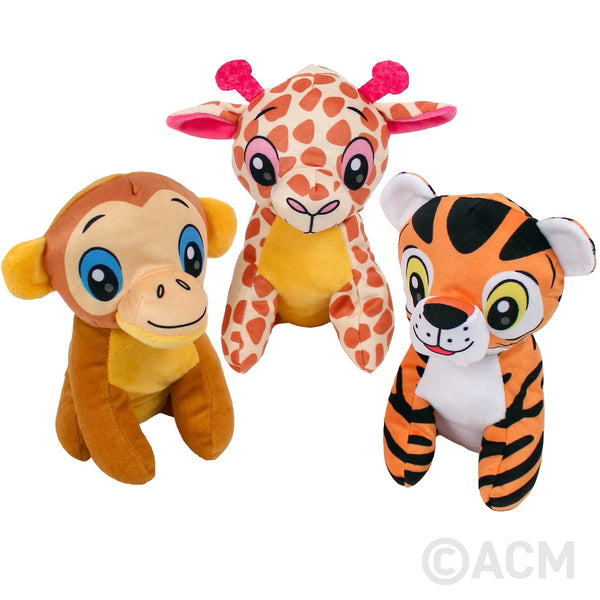 Plush Monkey, Giraffe and Tiger 7" (DZ)