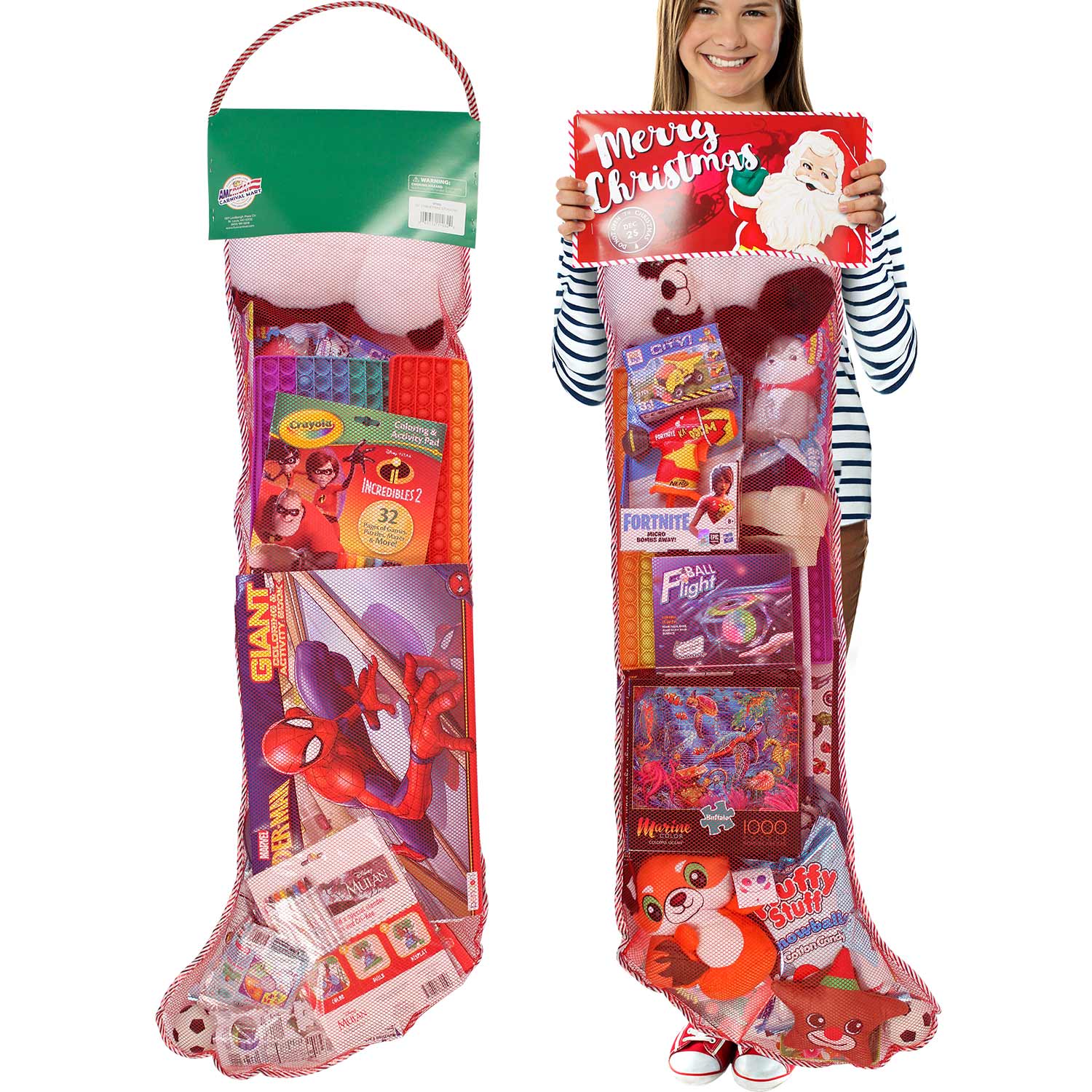 12 Pre-Filled Christmas Stockings - Toy-Filled Holiday Stockings With Assorted Toys & Goodies