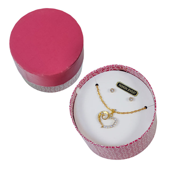 Pink Box Heart Necklace and Earrings Set