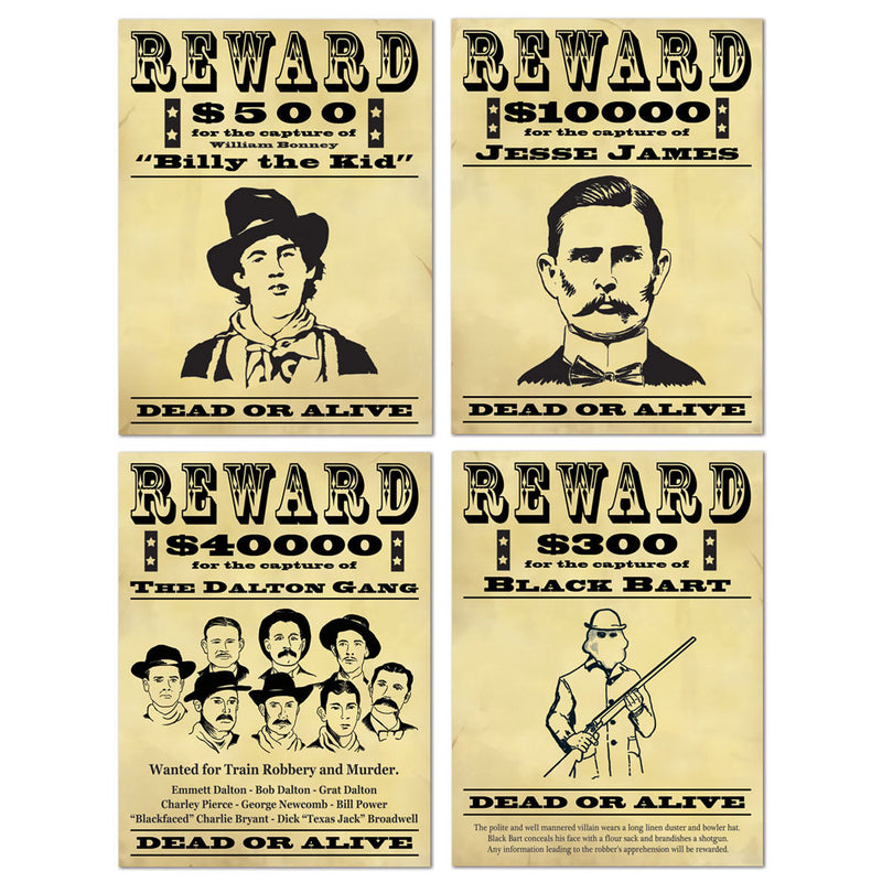 Wanted Signs Cutouts 15-1/4" (4 PACK)