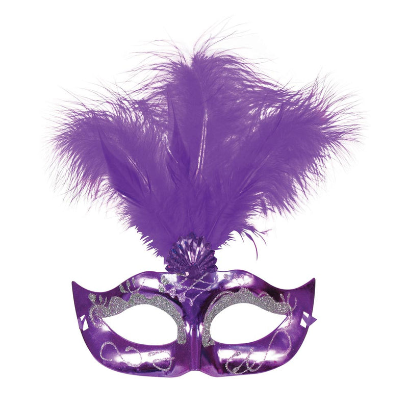 Feather Half Mask Purple Silver