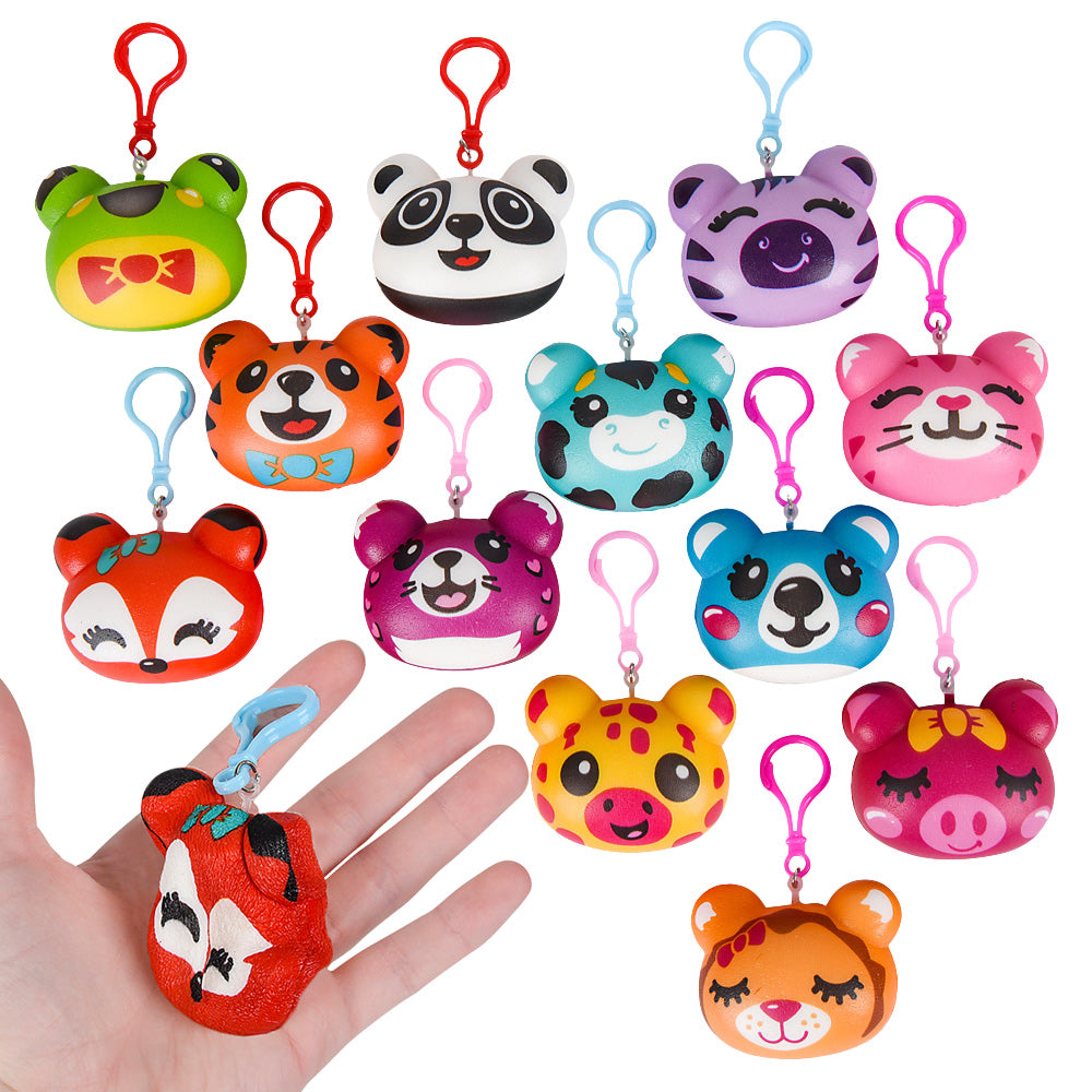 3 Squish Animal Backpack Clip Assortment