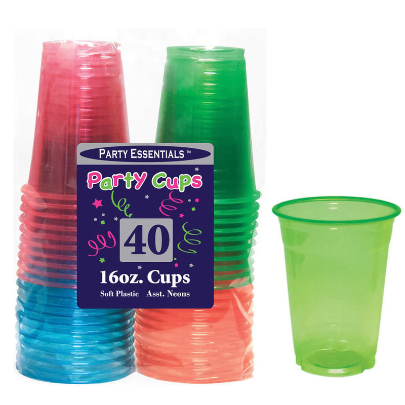 Neon Plastic Cups 16 oz. (40 PACK)