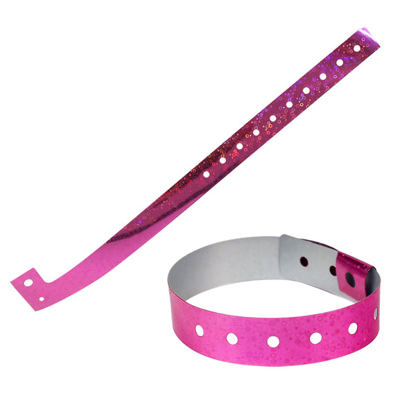 Holographic Plastic Wristbands - Pink (100 PACK)