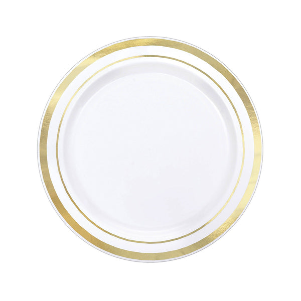 White Premium Plastic Round Plates with Gold Trim 6.25" (20 PACK)