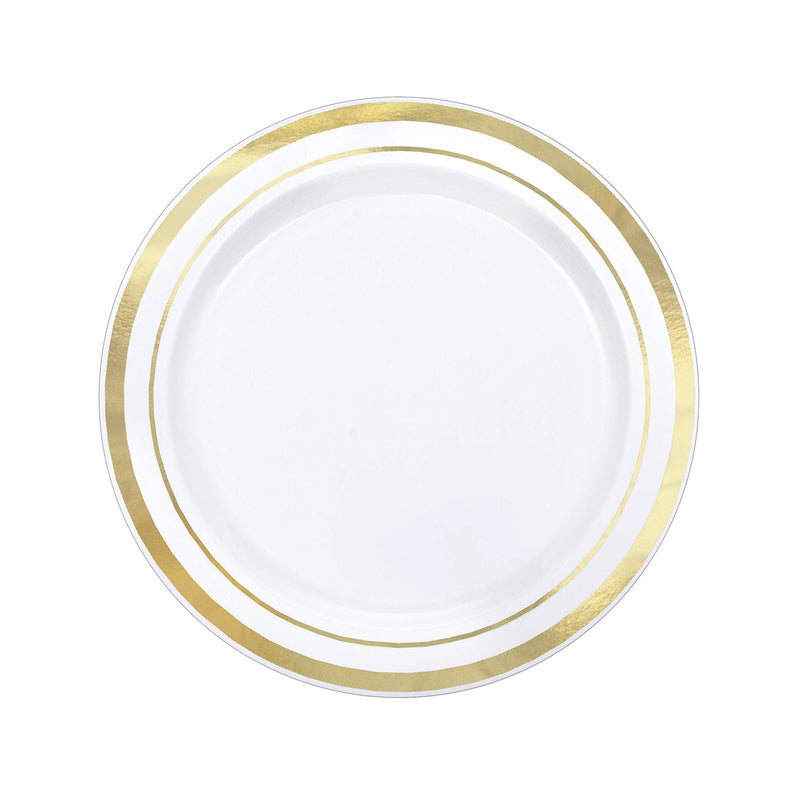 White Premium Plastic Round Plates with Gold Trim 6.25" (20 PACK)