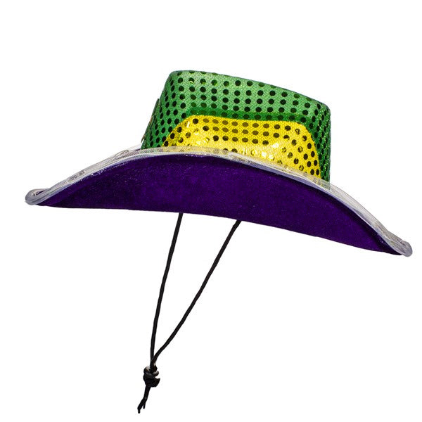 Mardi Gras Light Up Sequin Cowboy Hat