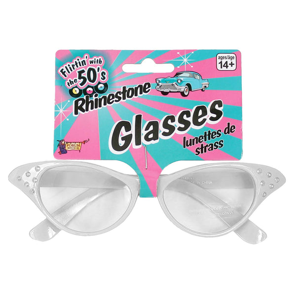 white retro glasses with hangtag