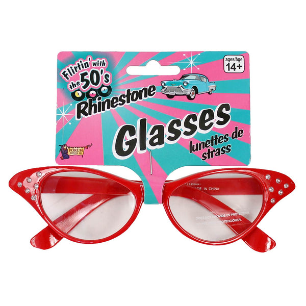 red retro glasses with hangtag