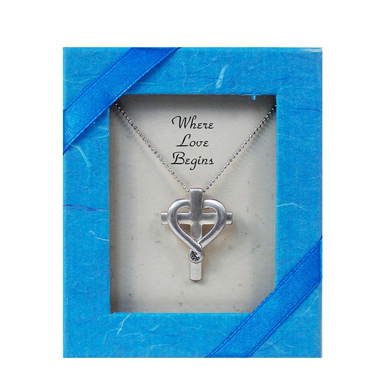 Where Love Begins Heart Cross Necklace (EACH)