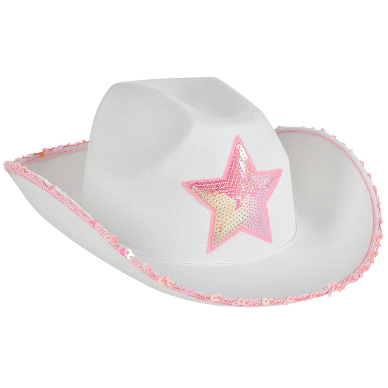 White Felt Cowgirl Hat With Pink Star