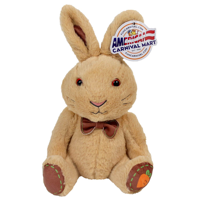 Plush Sitting Bunny With Bow Brown