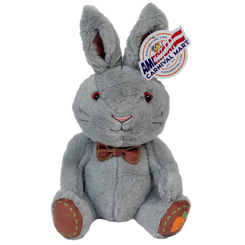 Plush Sitting Bunny With Bow Grey