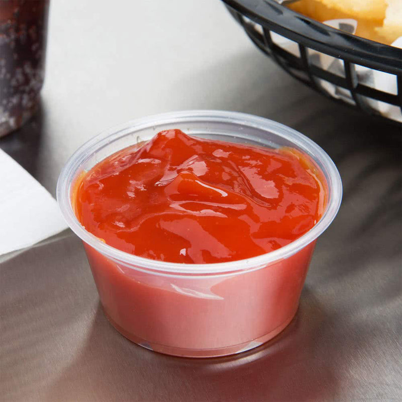 Clear Portion Container with ketchup inside