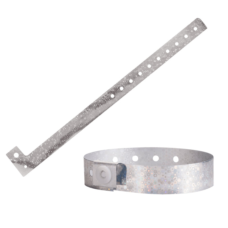 Holographic Plastic Wristbands - Silver (100 PACK)