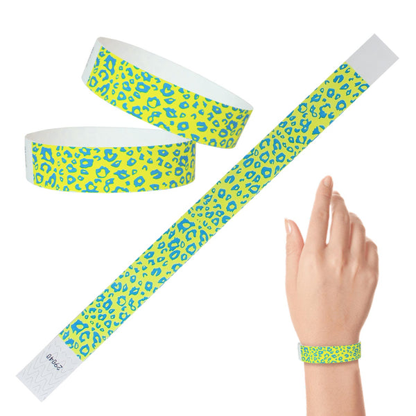 Tyvek Paper Wristbands 3/4" Neon Cheetah (500 PACK)