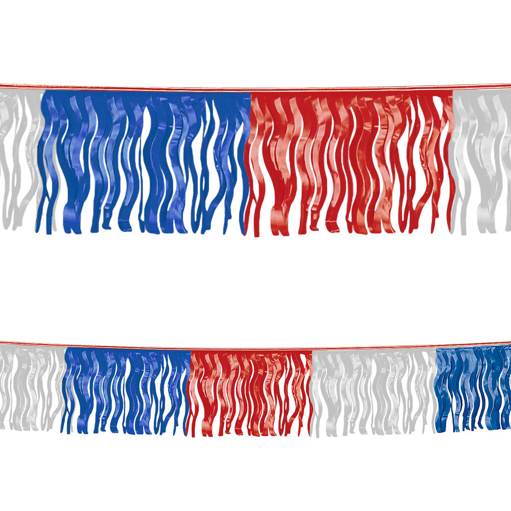 thumbnail image 2 of Metallic Fringe Pennant Banner – 120' X 12", Red, Silver & Blue, Outdoor Advertising Sign 2 of 6