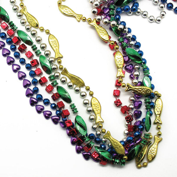 1 Dozen (12 Pcs) MULTI - COLORS 33in 7mm MARDI GRAS PARTY BEADS