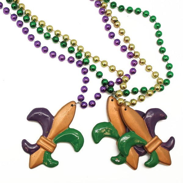 Bead Fleur Di Lis 36" 7.5mm Mardi Gras Colors (DZ)