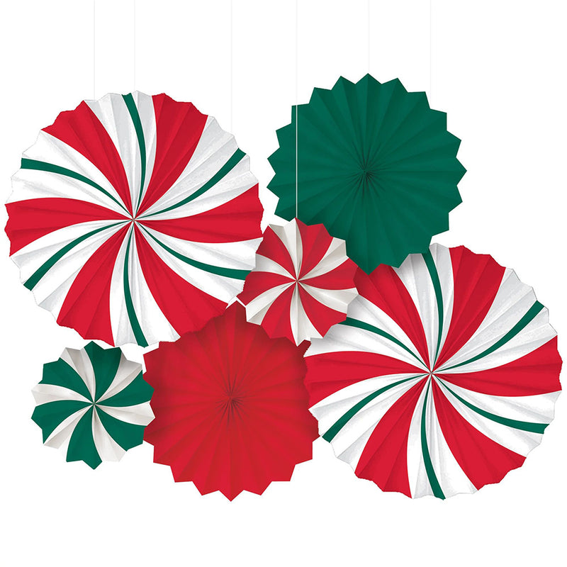 Candy Cane Stripe Paper Fans Multipack (6 PACK)