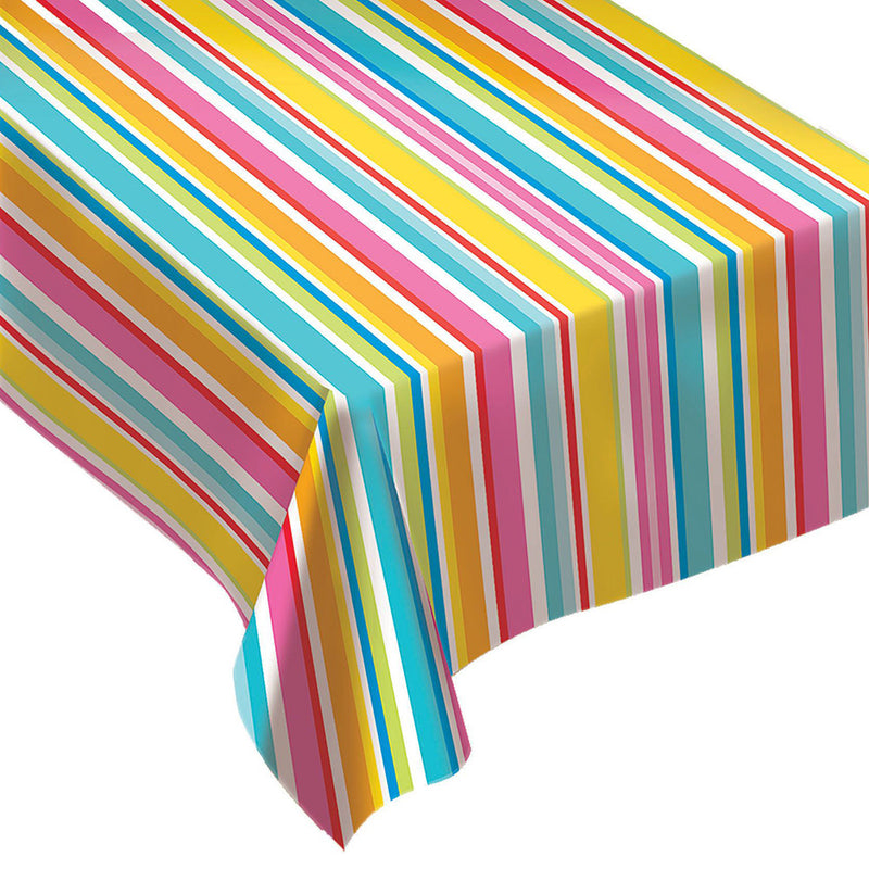 Summer Stripe Flannel-Backed Vinyl Table Cover 52" x 90"