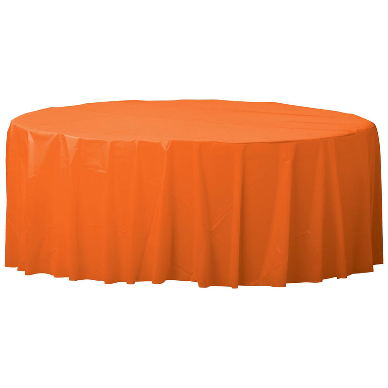Round Plastic Table Cover 84" Orange