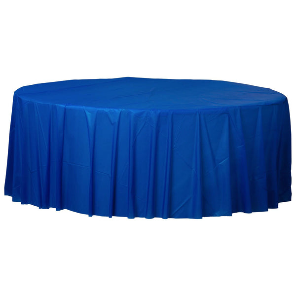 Round Plastic Table Cover 84" Blue