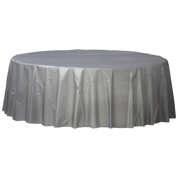 Round Plastic Table Cover 84" Silver