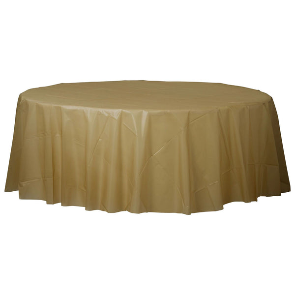 Round Plastic Table Cover 84" Gold