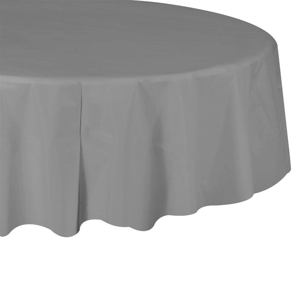 Plastic Table Cover - Silver 84" Round