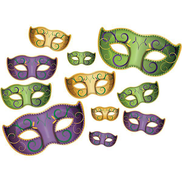 Mardi Gras Cutout Decorations of Masks (11 PACK)