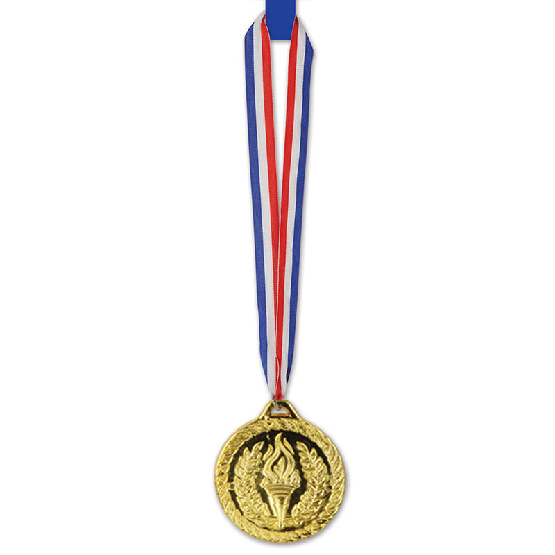 Award Medal On Ribbon - Gold 4"