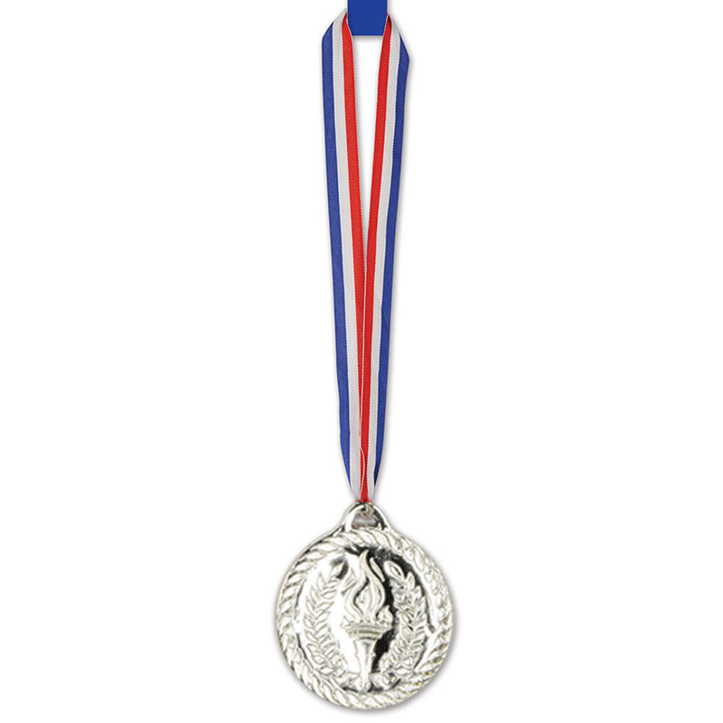 Award Medal On Ribbon - Silver 4"
