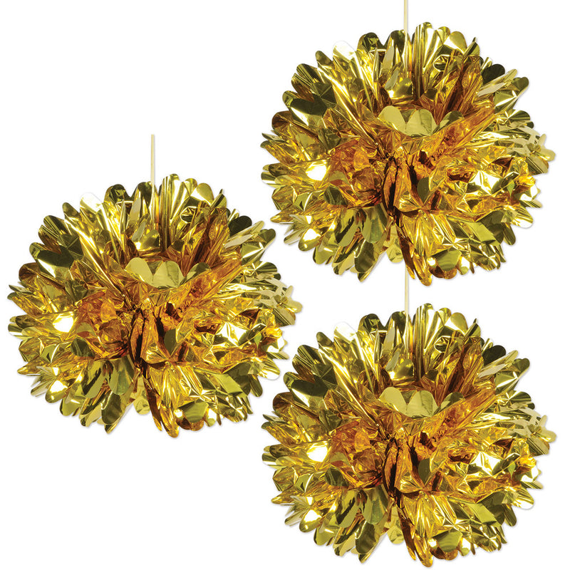 Metallic Fluff Balls - Gold 16" (3 PACK)