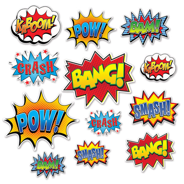 Superhero Action Words Cutouts 6" - 12" (12 PACK)