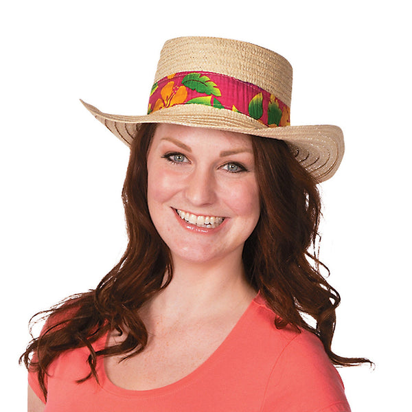 Beach Hat With Hibiscus Print