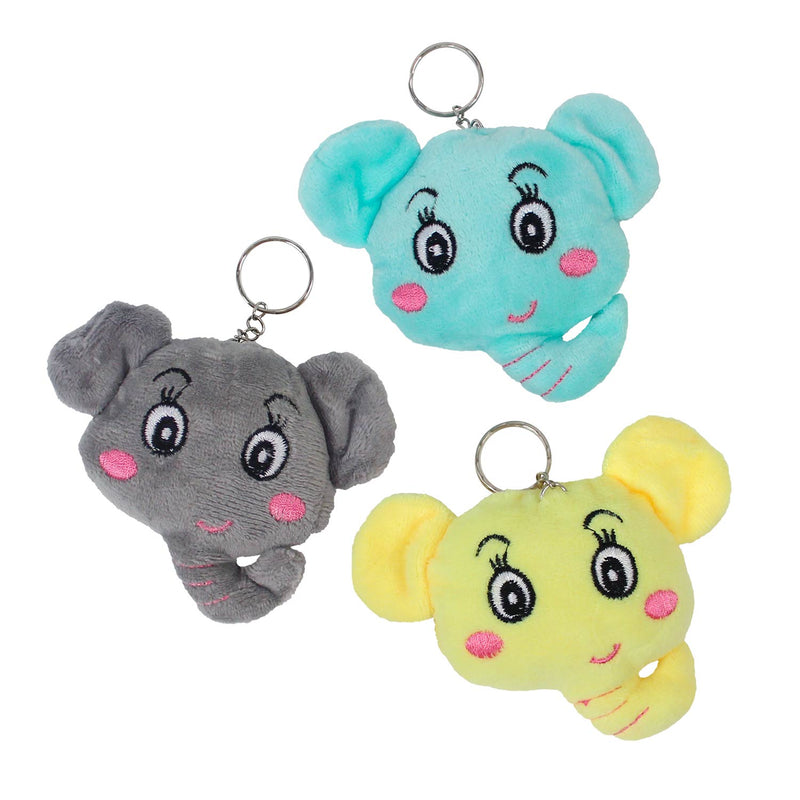 Plush Elephant Head Keychain 3.5"