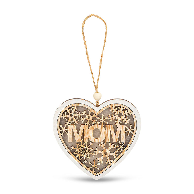 Mom Wooden Heart Ornament
