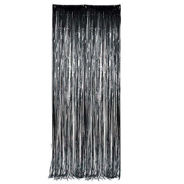 Fringed Foil Curtain Black 3' x 8'