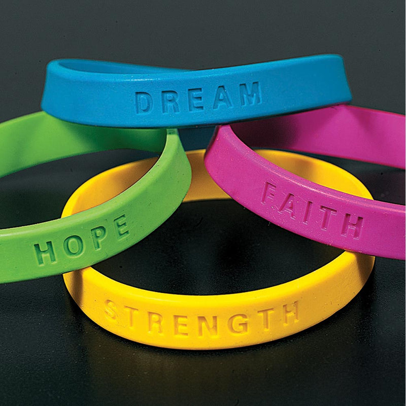 Rubber Bracelets With Sayings (24 PACK)
