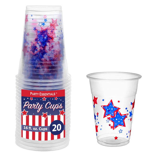 Patriotic Plastic Cups - Stars 16 oz (20 PACK)