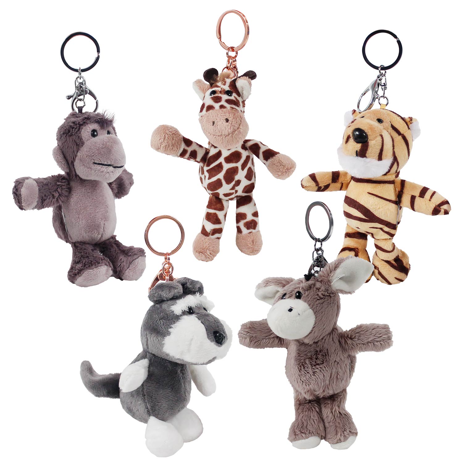 Plush Animal Keychain Clip Assorted 5