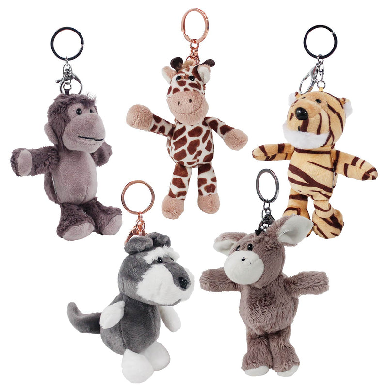 Plush Animal Keychain Clip Assorted 5"