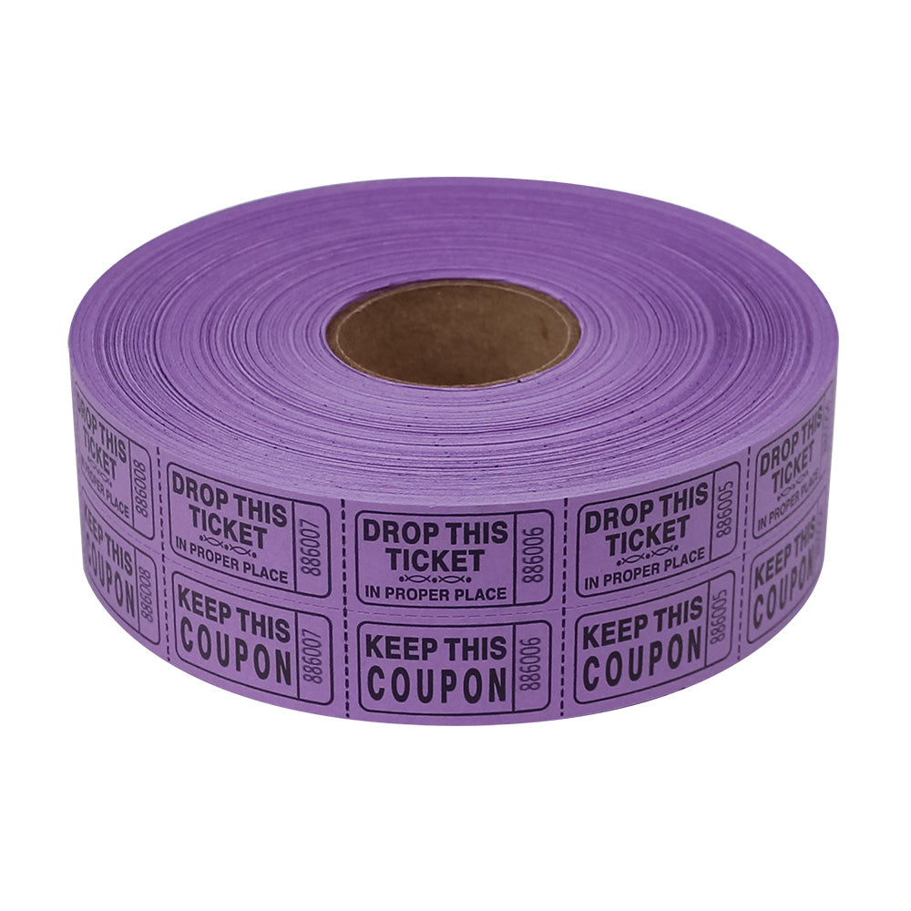 2 Part Raffle Paper Double Roll Raffle Tickets - Purple 2000 Roll (EACH)