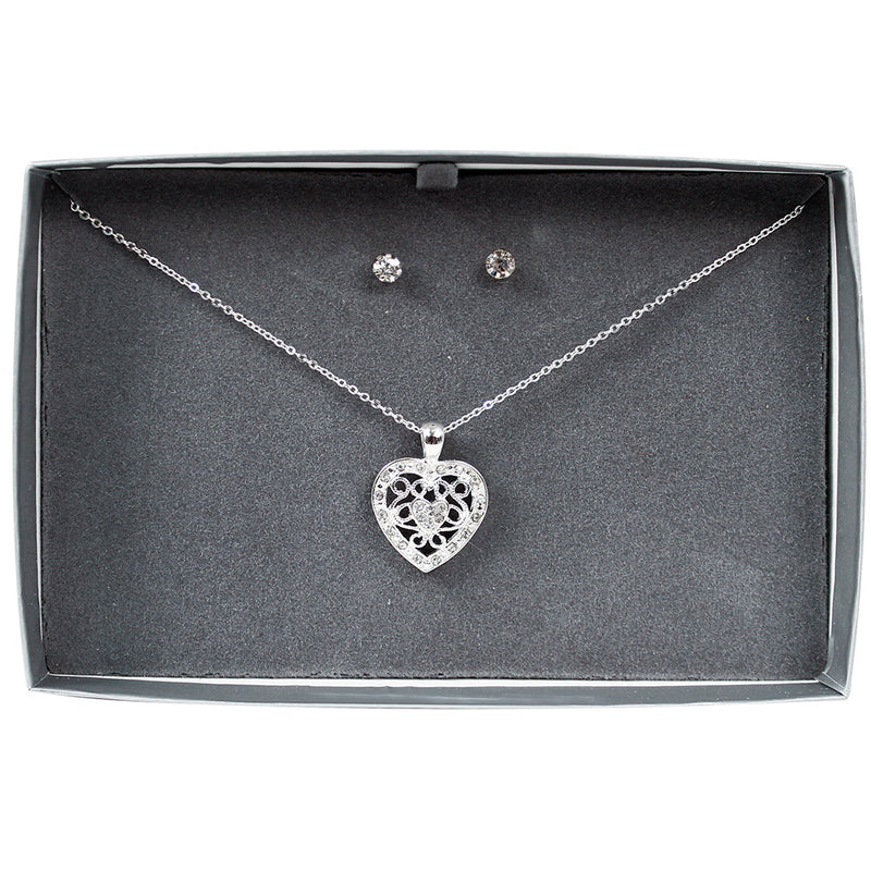 Jewelry - Filigree Heart Necklace & Earrings