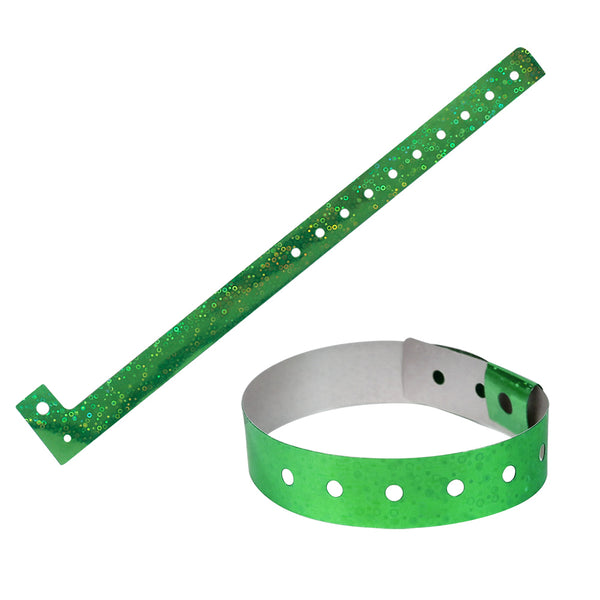 Holographic Plastic Wristbands - Green (100 PACK)